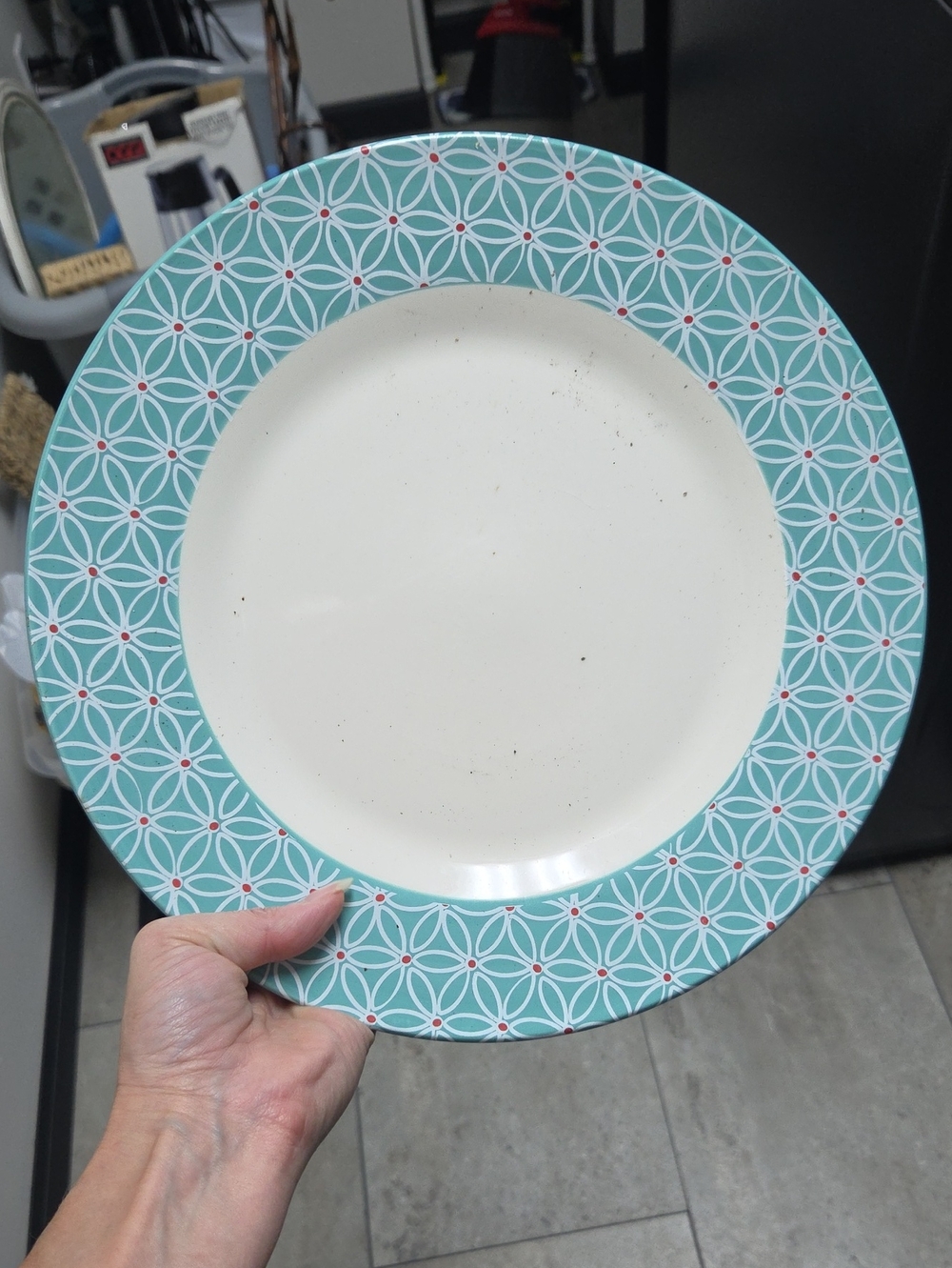 Geometric Rim Ceramic Dinner Plate in Turquoise - Home Dining